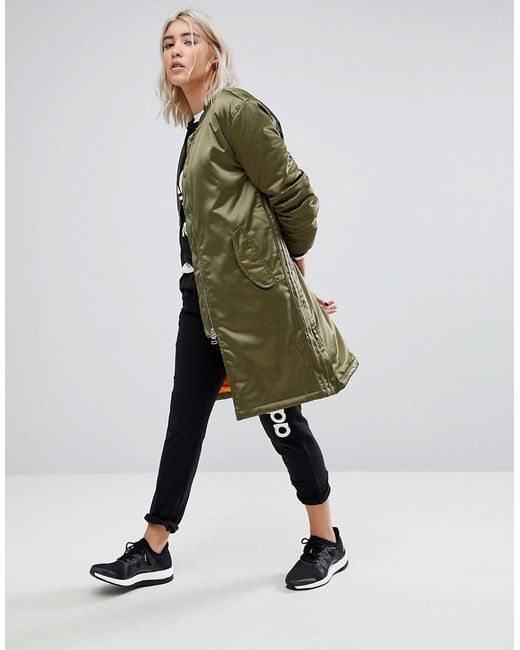 adidas Originals Originals Oversized Longline Bomber Jacket in Green | Lyst  UK