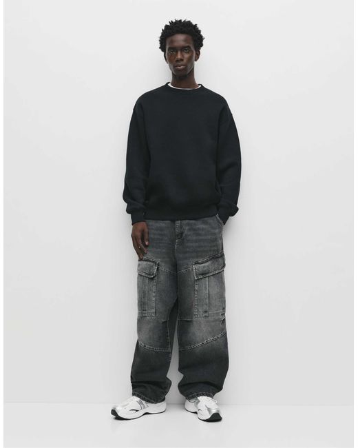 Pull&Bear – basic-sweatshirt in Black für Herren