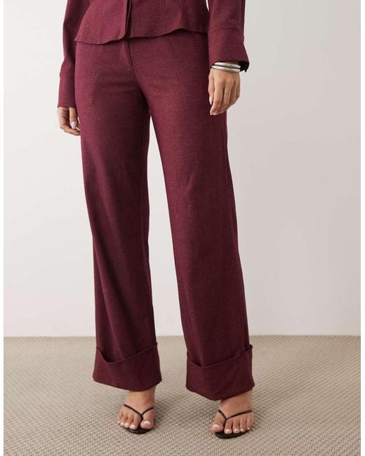 Kaiia Exclusive Tailored Stretch Woven Wide Leg Turn Up Detail Pants