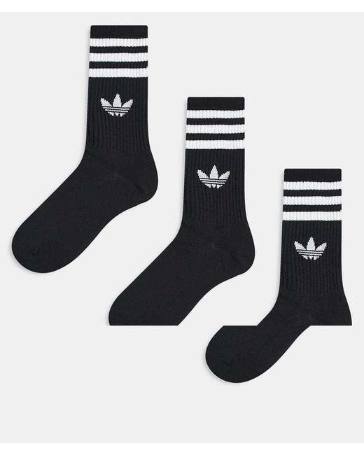 Adidas Originals Black Adicolor Trefoil 3 Pack Crew Socks