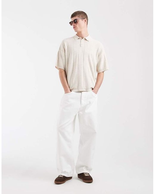 ASOS Natural Oversized Knitted Rib Short Sleeve Polo for men