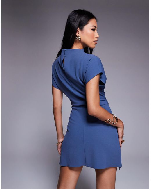ASOS Grown On Neck Wrap Mini Dress in Blue | Lyst