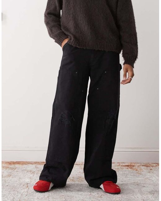 Weekday Oversized Canvas Workwear Broek in het Black voor heren