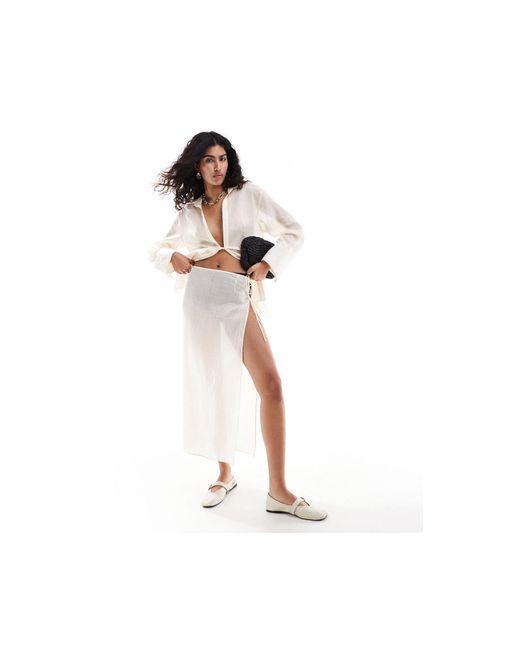 Mango White Selection Sheer Lightweight Tie Side Co-ord Skirt