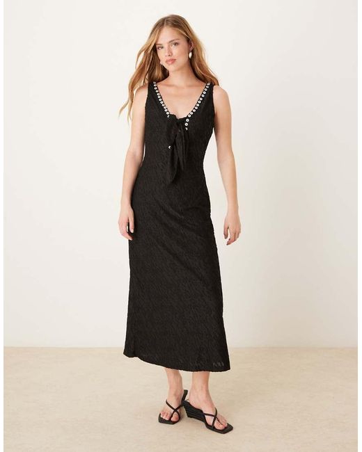 Ghospell Natural Studded Midaxi Dress
