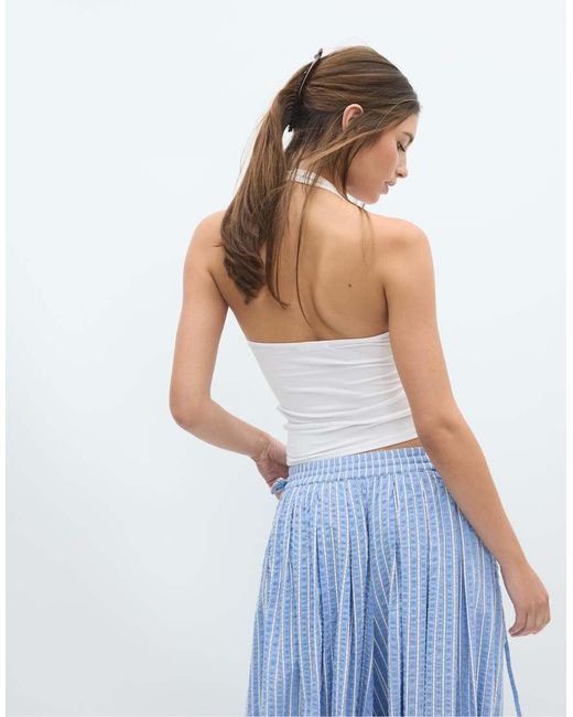 Stradivarius White Basic Halter Top