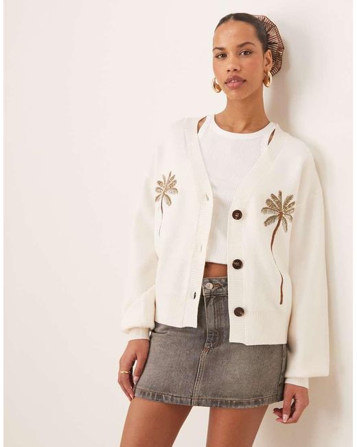 Never Fully Dressed Natural Embroidered Palm Boob Cardigan