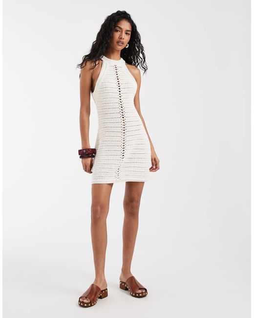 ASOS White Crochet Knit Halter Neck Mini Dress