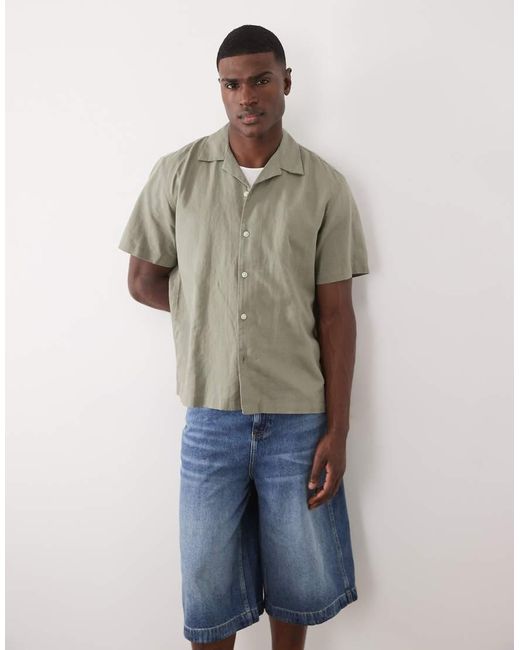 SELECTED Brown Linen Blend Short Sleeve Shirt for men