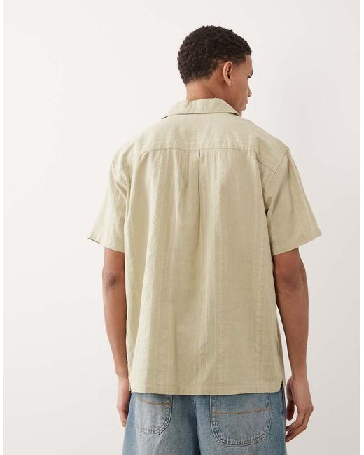 Jack & Jones Natural Premium Linen Blend Short Sleeve Shirt With Stripes for men