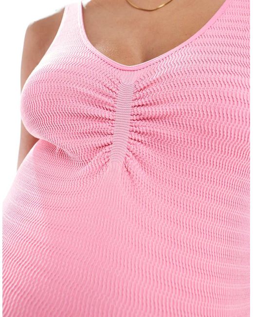 Mama.licious Pink Mamalicious Maternity Textured Support Tank Midi Dress With Lettuce Edge