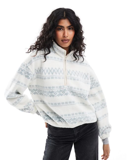 Levi's White Delta Half Zip Fairisle Print Sherpa Borg Sweatshirt