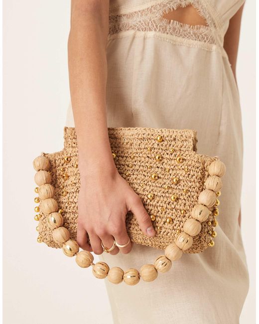 ASOS Natural Straw Beaded Handle Shoulder Bag