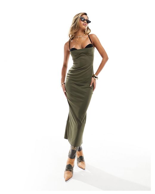 ASOS Green Cami Midi Dress With Contrast Bra Detail