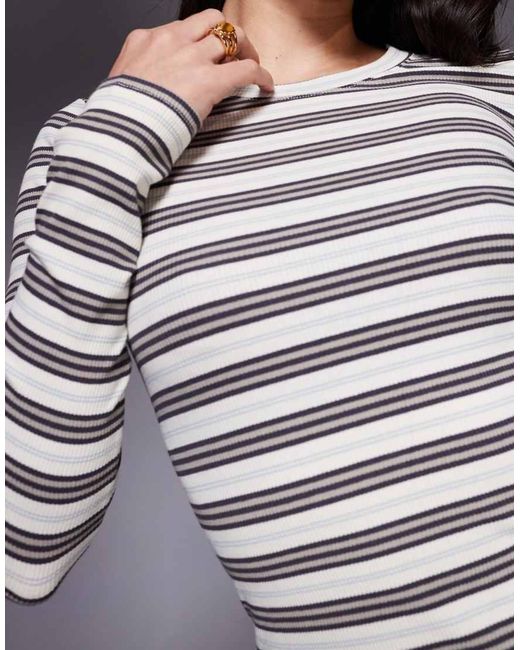 Edikted Gray Avalie Co-Ord Striped Ribbed Long Sleeve T-Shirt