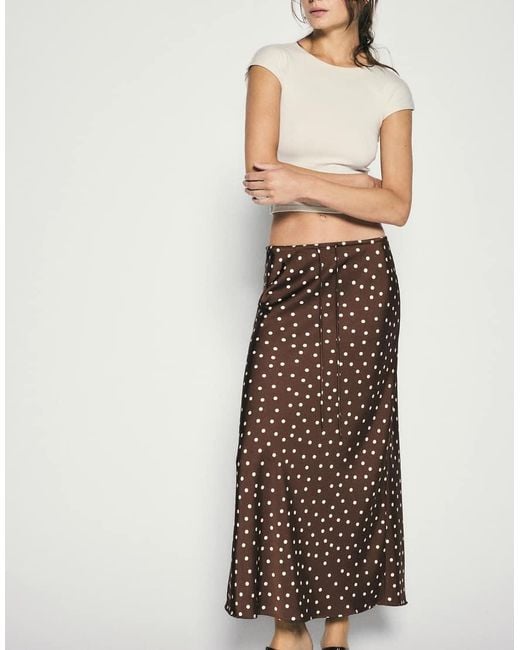Pull&Bear Natural Satin Drawstring Midi Skirt