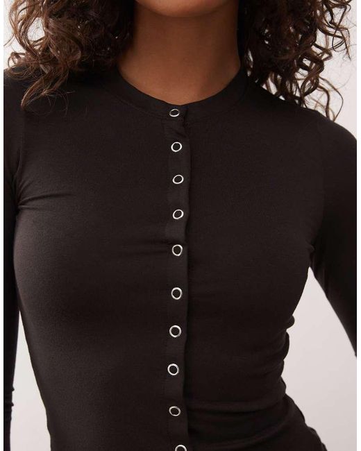 Weekday Black Slim Fit Button Front Long Sleeve Top