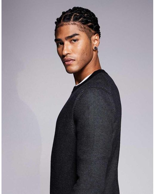 Boss Gray Klapok Regular Fit Crew Neck Textured Knit Jumper for men