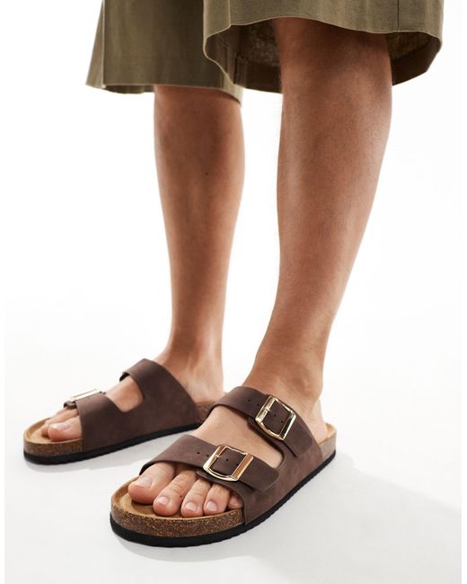 Truffle Collection Brown Double Buckle Sandals for men