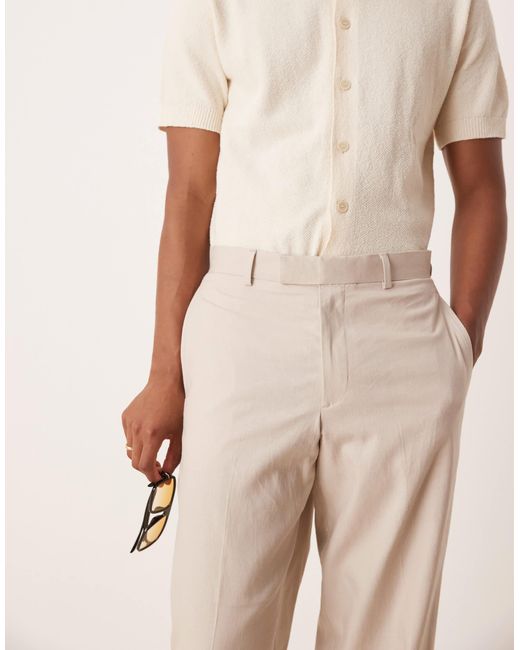 ASOS Natural Wide Leg Suit Trousers With Linen for men