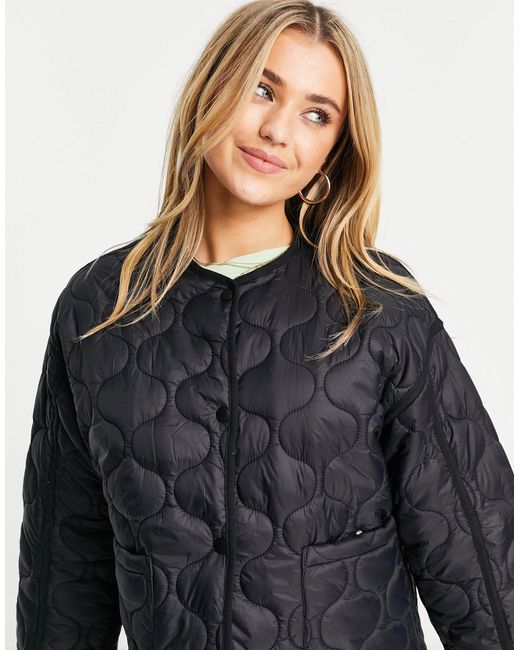 Pull&Bear Quilted Coat With Pockets in Black | Lyst Australia
