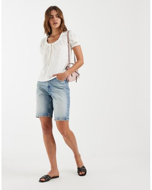 ONLY White Linen Blend Tie Front Top