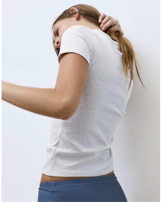 Pull&Bear White Fitted Short Sleeve T-shirt