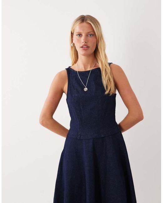 ASOS Blue Denim Circle Hem Midi Dress With Cut Out Detail