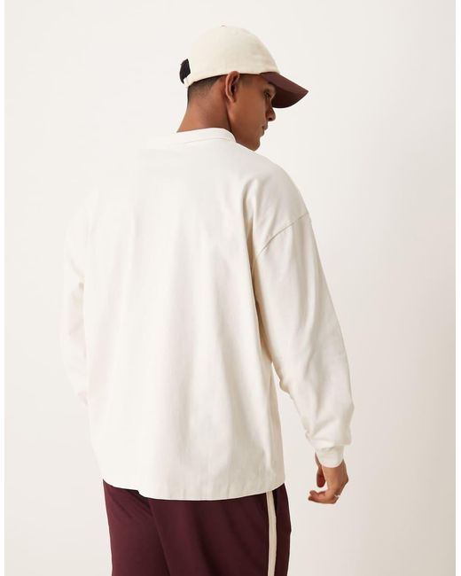 ASOS White Oversized Long Sleeve Polo With Revere Collar for men