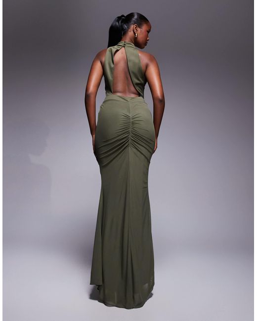 ASOS Green Premium High Neck Maxi Dress With Super Ruched Channels