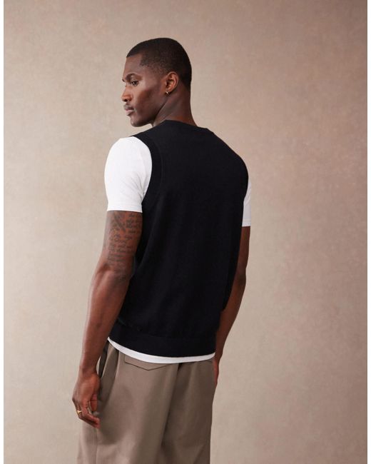 ASOS Black Relaxed Lightweight Knitted Cotton Tank for men