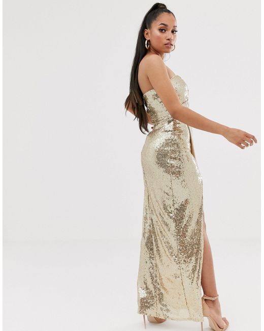 gold maxi dress with split
