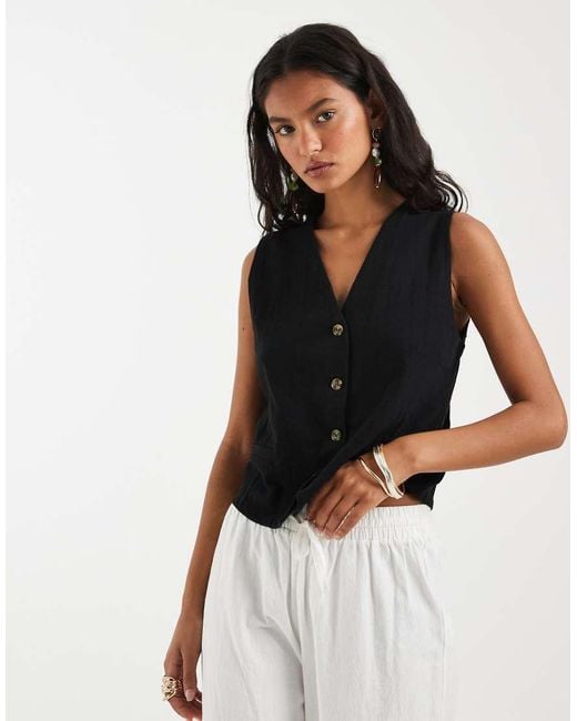 ONLY Black Linen Look Waistcoat