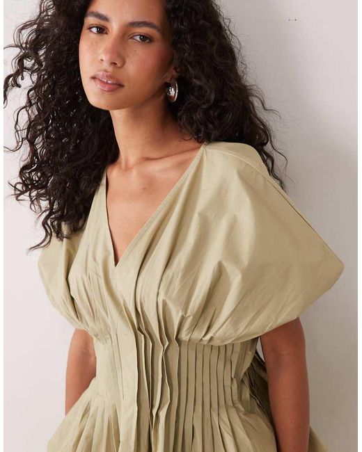 ASOS Natural V Neck Nipped Waist Peplum Maxi Dress