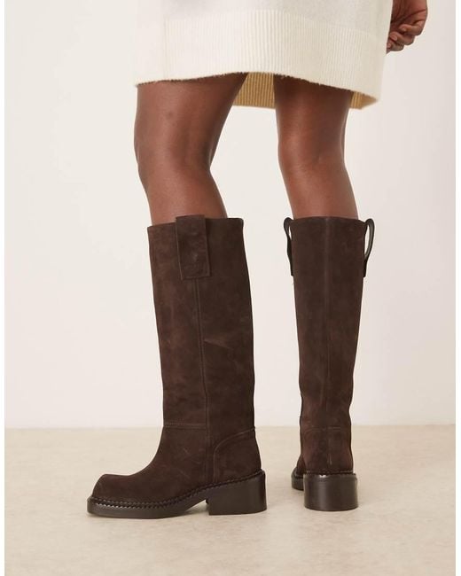 ASOS Natural Camelia Premium Suede Knee High Trucker Boots