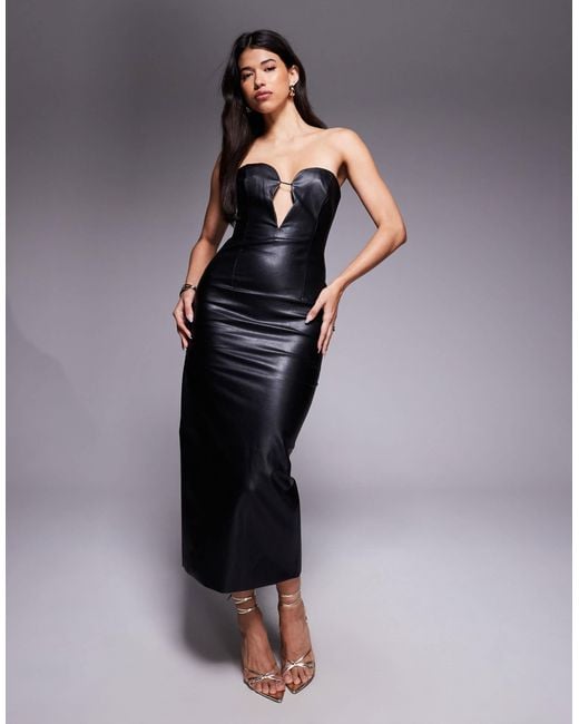 Bardot Blue Eleni Faux Leather Midi Dress