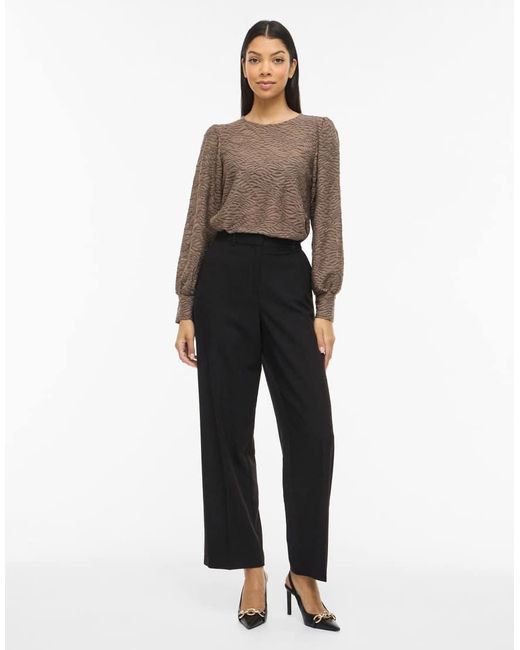 Vila Brown Long Sleeve Round Neck Blouse With Texture