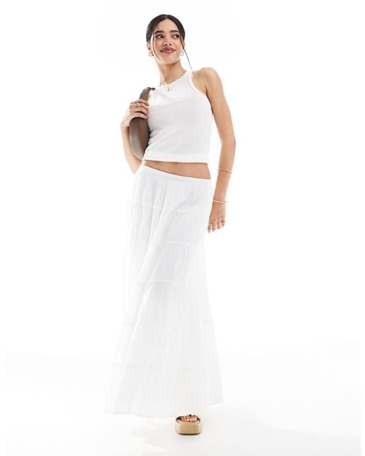 Bershka White Cheesecloth Tiered Maxi Skirt