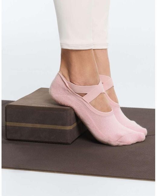 Oysho Pink 2 Pairs Of Padded Cotton Blend Yoga And Pilates Socks With Crossover Straps