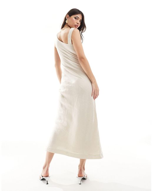 Forever New White Linen Asymmetrical Midi Dress