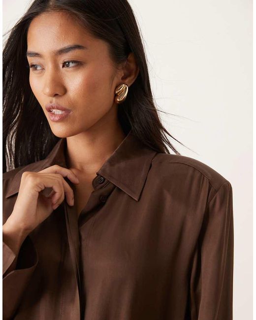 ASOS Natural Shoulder Pad Shirt Mini Dress With Tie Back