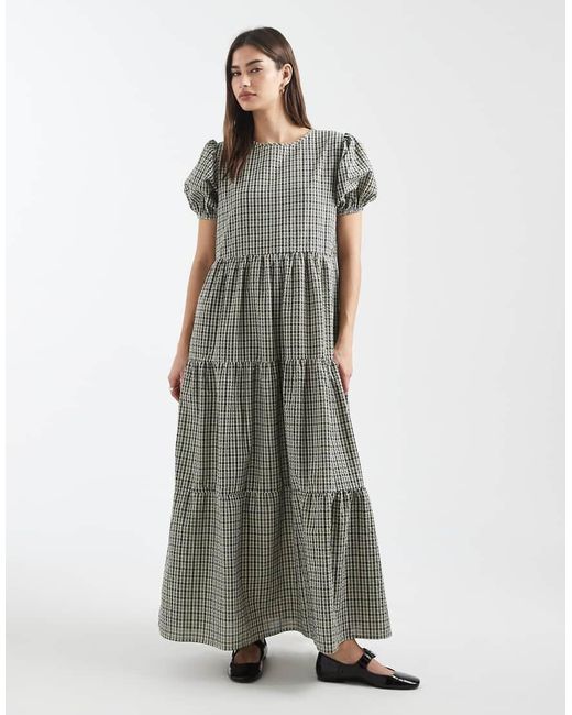 Daisy Street White Chuck On Smock Tiered Dress With Puff Sleeves