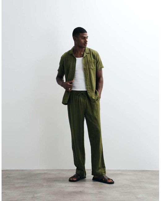 Brave Soul Green Co-Ord Short Sleeve Shirt With Revere Collar for men