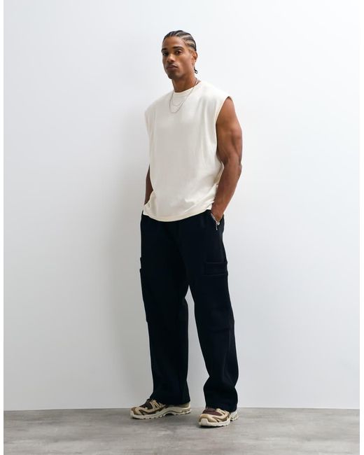 ASOS White Oversized Knitted Crew Neck Vest for men