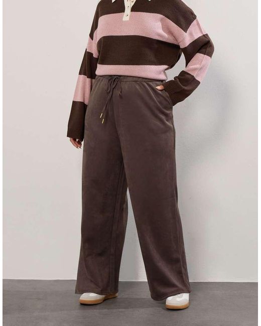 Yours Clothing Brown Faux Suede Wide Leg Trousers