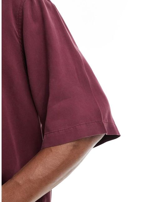 Camicia Squadrata Premium Oversize Bordeaux Con Mezze Maniche di ASOS in Red da Uomo