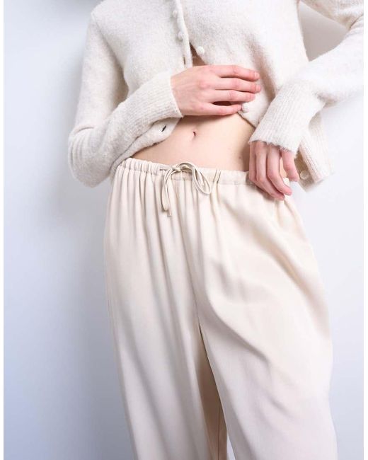 TOPSHOP White Satin Tie Waist Wide Leg Trouser