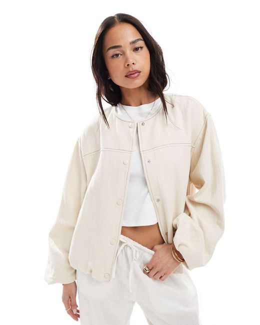ASOS Natural Textured Cotton Collarless Bomber Jacket