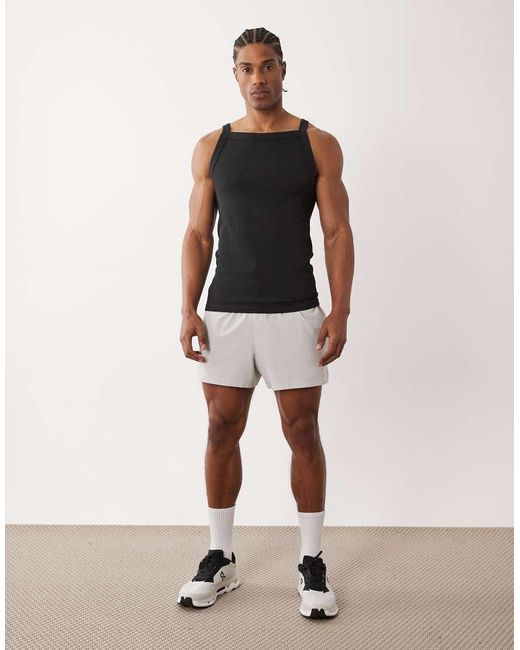 4505 Black Seamless Ribbed Square Neck Muscle Singlet for men