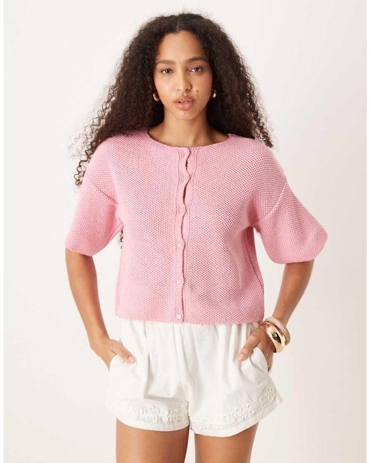 ASOS Pink Knitted Short Sleeve Cardigan